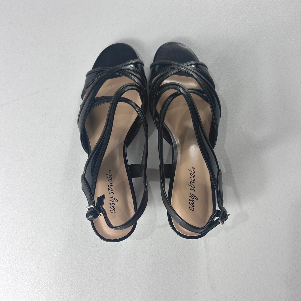 Easy Street Tristen Black Patent Strappy Kitten Heel Sandals Size 11M NWOB - Picture 7 of 8